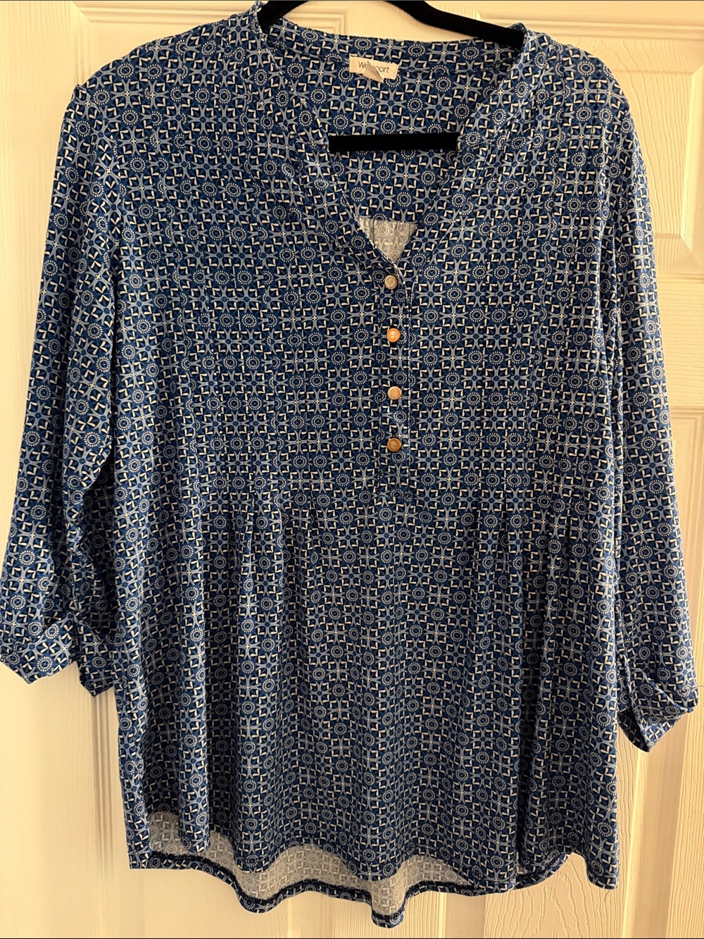 Westport Navy Geometric Henley Tunic with Buttons